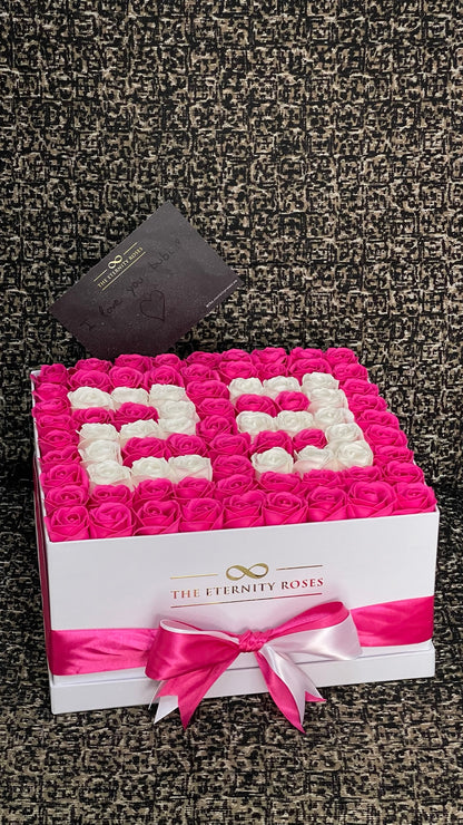 Large Square Number Flower Box Intense Pink & White on White