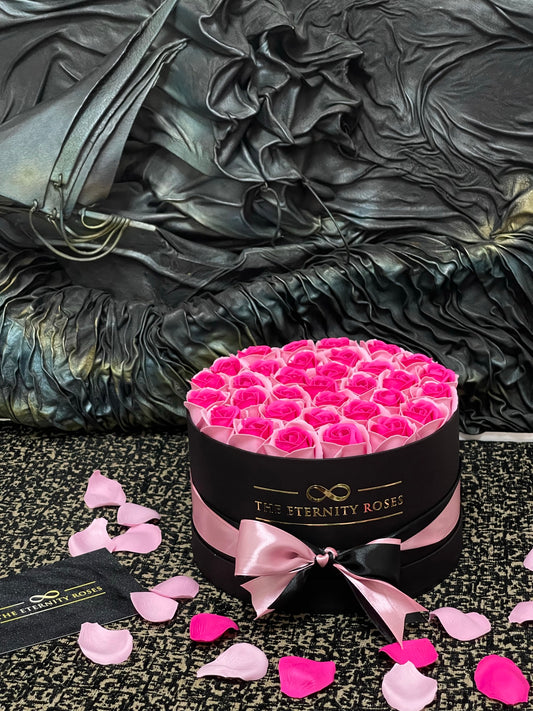 Medium Bicolour Flower Box Intense Pink & Pink on Black