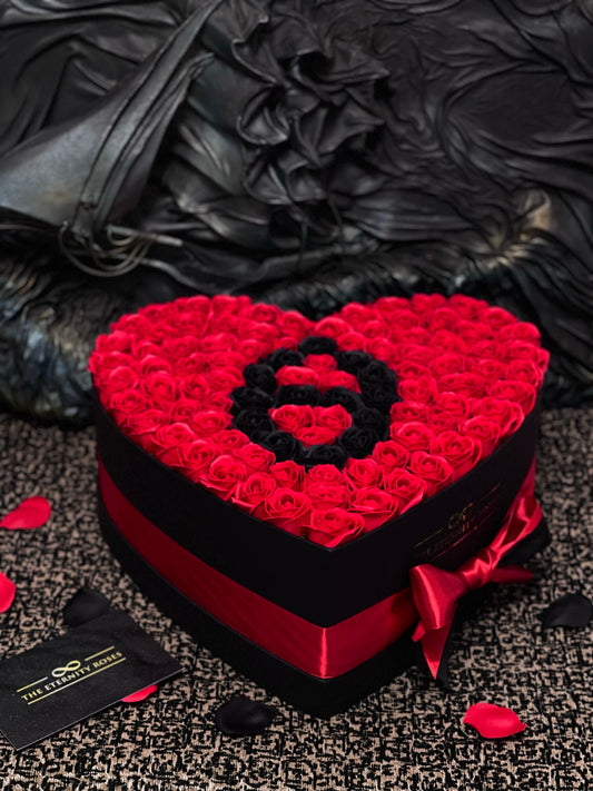 XXL Heart Letter Flower Box Red & Black on Black