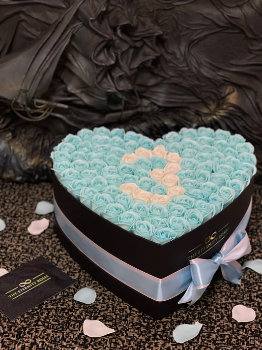 XXL Heart Number Flower Box Turquoise & White on Black