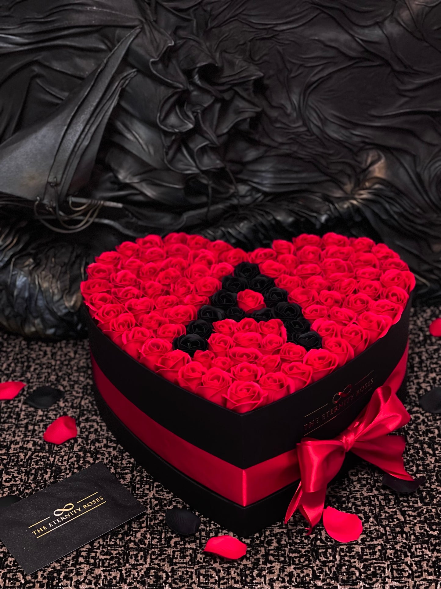 XXL Heart Letter Flower Box Red & Black on Black