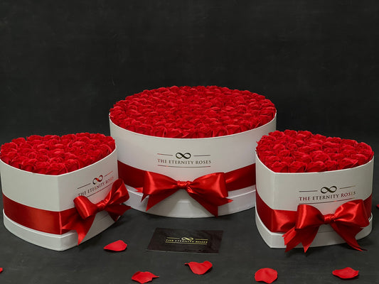 VIP Package - XXL Flower Box with 2 Heart Flower Boxes - Red on White