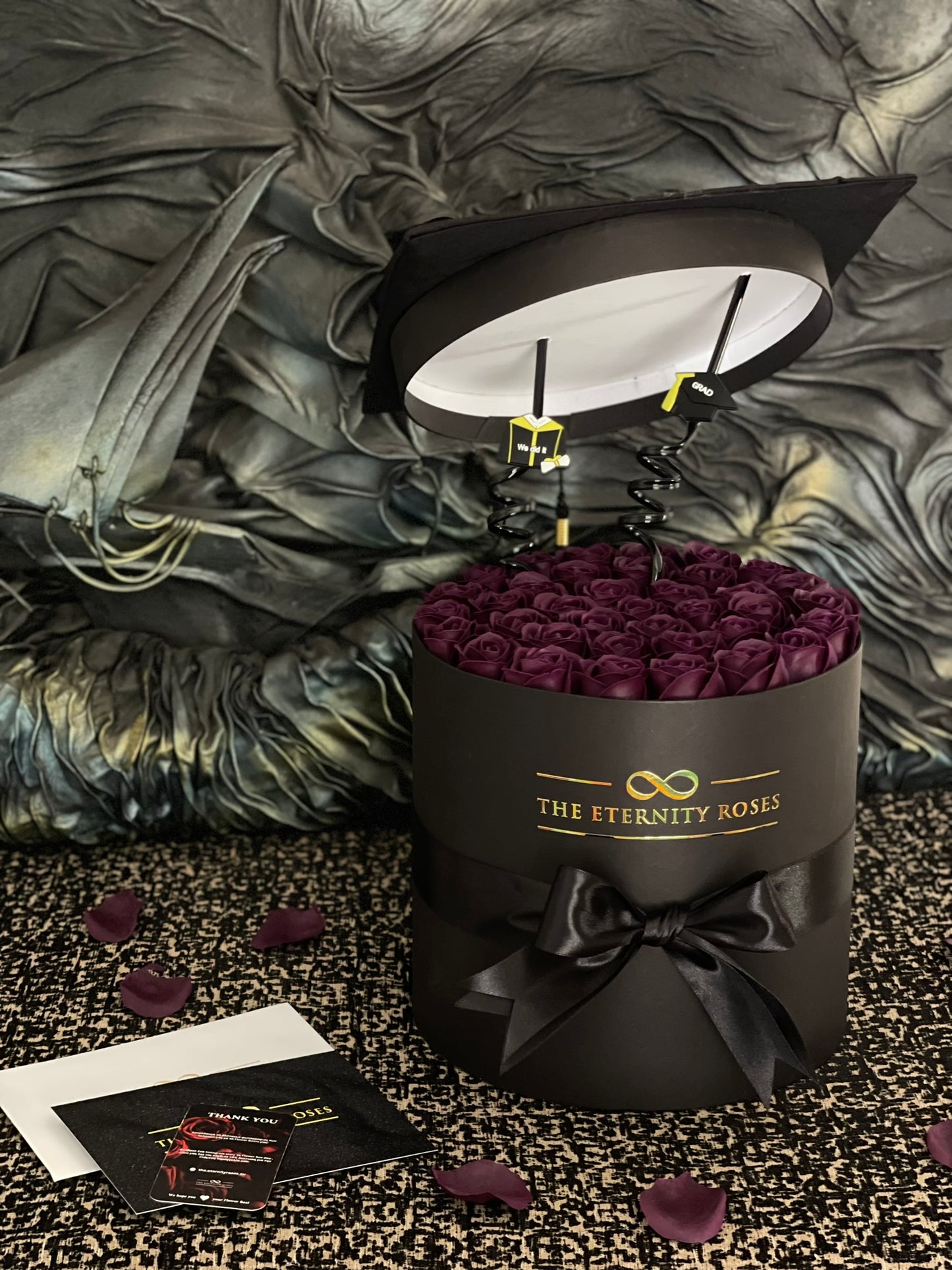 Graduation Cylinder Flower Box | Burgundy on Black