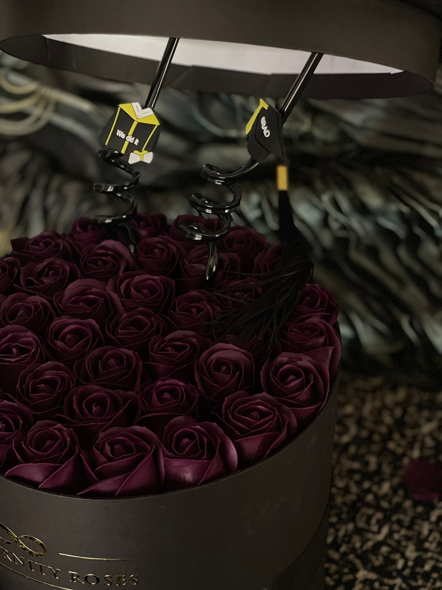 Graduation Cylinder Flower Box | Burgundy on Black