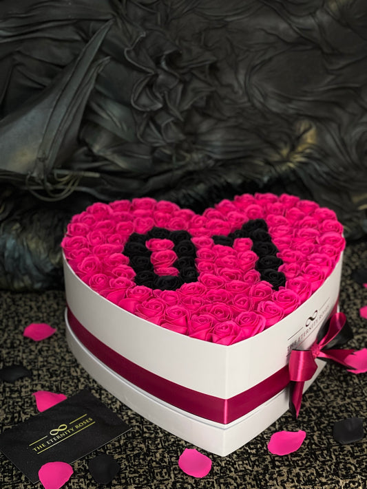 XXL Heart Number Flower Box Intense Pink & Black on White