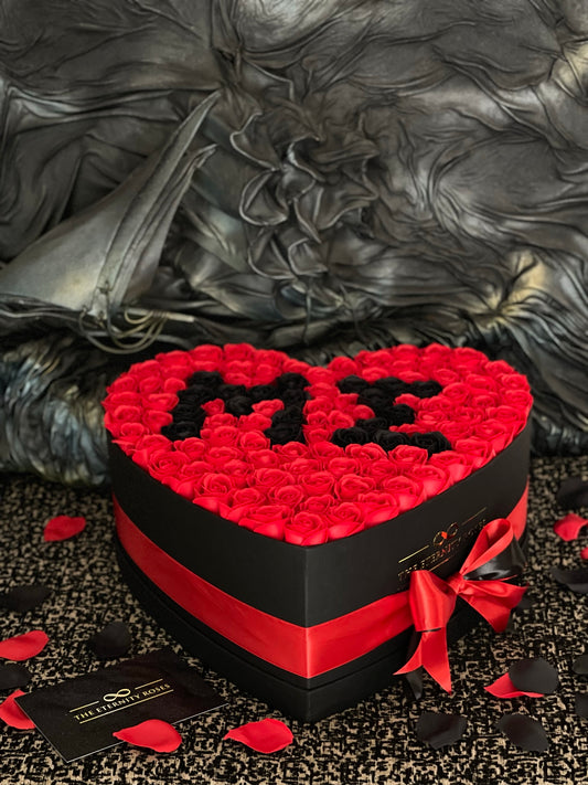 XXL Heart Two-Letter Flower Box Red & Black on Black