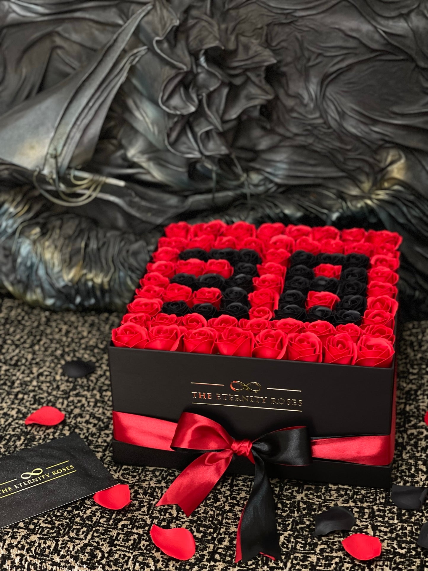 Large Square Number Flower Box Red & Black on Black