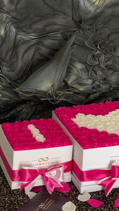 VIP Package " I ♥️ U " Set of 3 Flower Boxes - Intense Pink & White on White