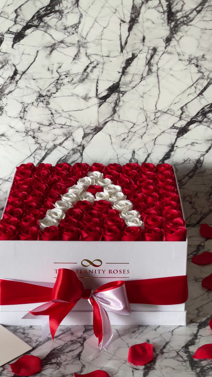 Large Square Letter Flower Box Red & White on White