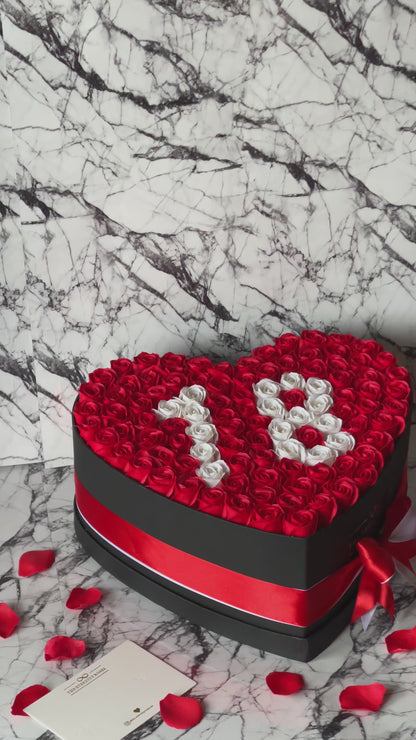 XXL Heart Number Flower Box Red & White on Black